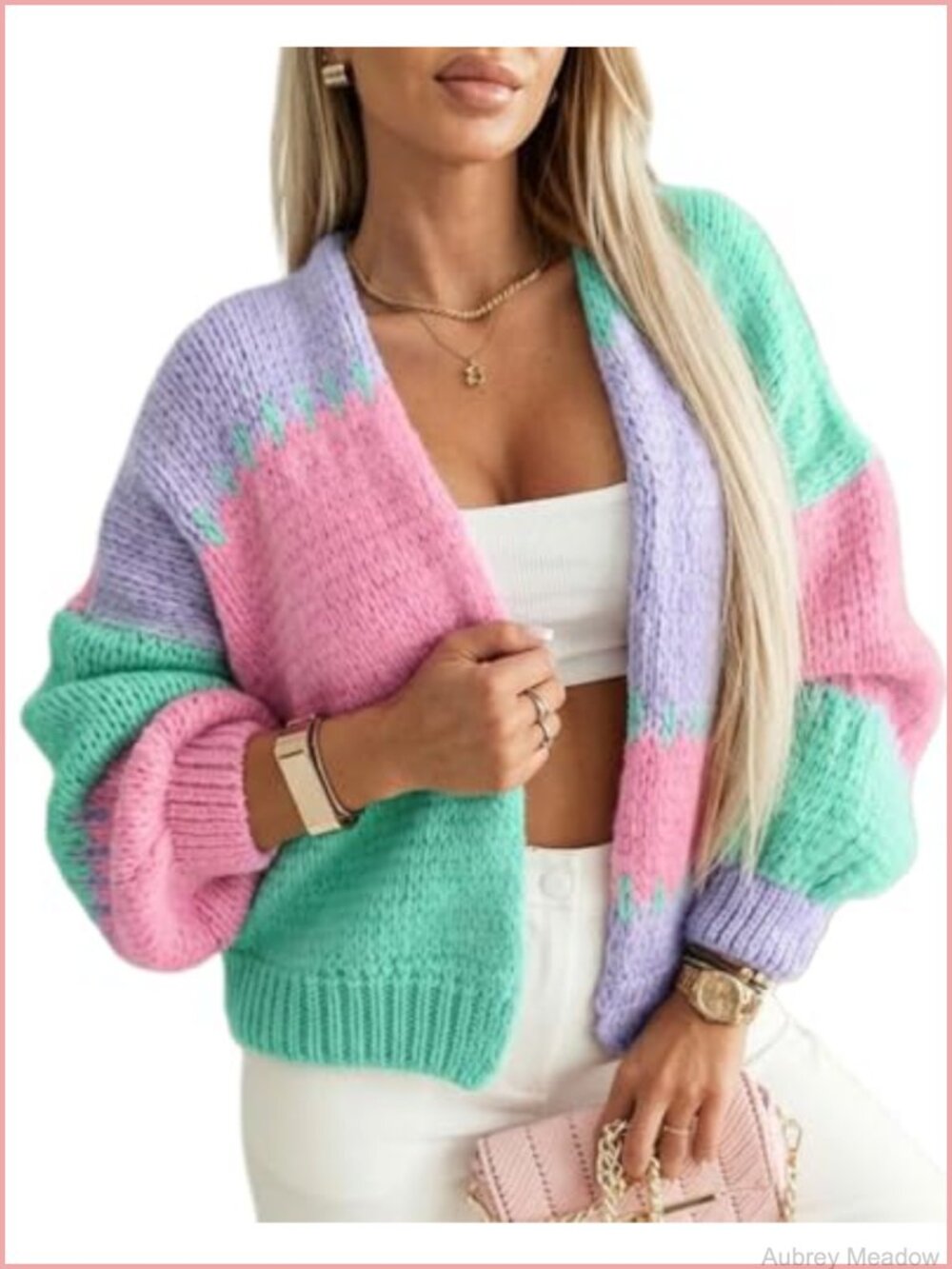 Womens Chunky Knit Open Front Cardigan Drop Shoulder Acrylic Sweater